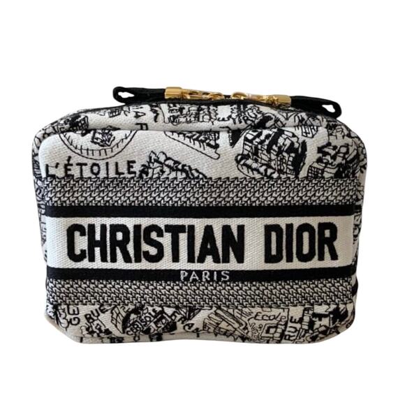 NIB Christian Dior de Paris Embroidered Cosmetic Pouch Dust Bag Box - Picture 1 of 10